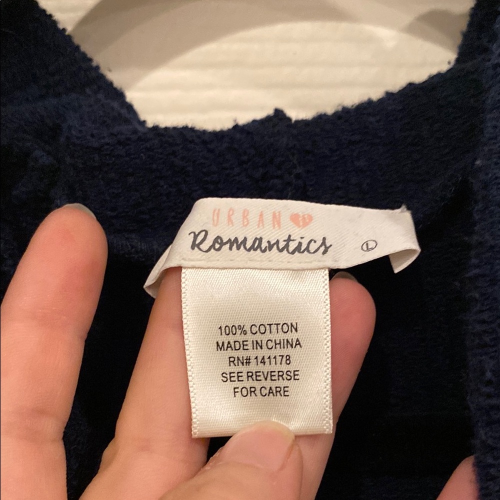 Navy Blue Hoodie with Button Detail - Picture 2 of 7